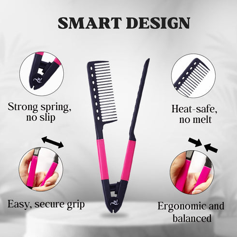 Herstyler Hair Straightening Comb - Pink Straightener Comb for Easy Styling - Get Straight Hair in Minutes
