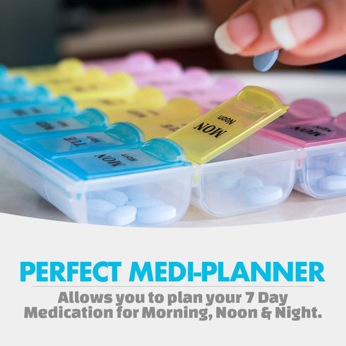 Weekly Pill Organizer - (Pack of 2) 21 Day Pill Planners for Vitamins & Medication