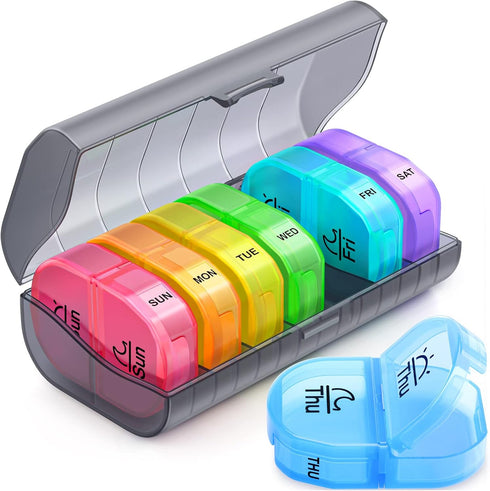 ZIKEE Weekly Pill Organizer, AM PM Pill Box with 7 Detachable Cases, BPA-Free, Portable 7 Day Storage for Medication