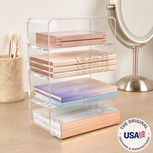 STORi 4-Compartment Clear Plastic Organizer | Rectangular Divided Makeup and Vanity Storage Bin | Use Upright for Eyeshadow Palettes | Round Corner Design | Made in USA by STORi