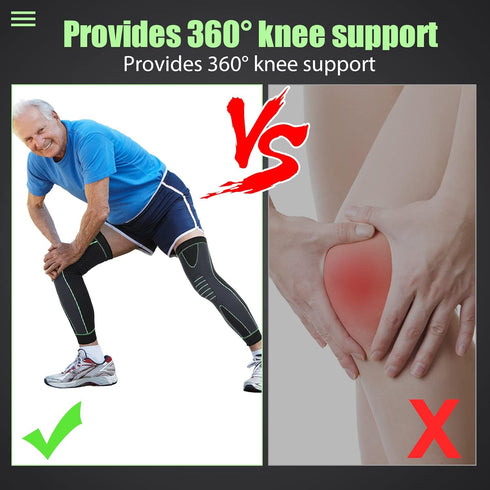 6 Pcs Long Compression Leg Sleeves, Full Knee Support for Men Women, Pain Relief for Arthritis and Swelling