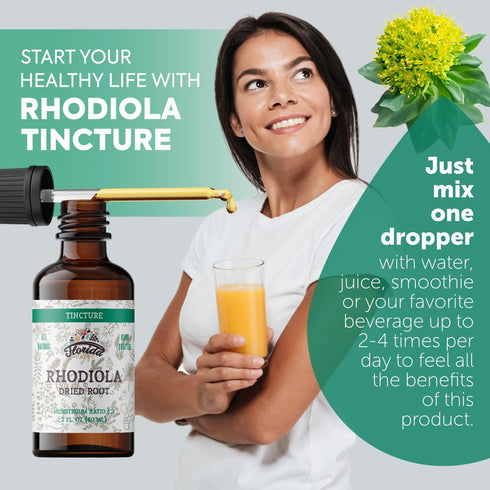 Organic Rhodiola Tincture (Rhodiola Rosea) Dried Root Health Supplement, Non-GMO in Cold-Pressed Glycerin 2 oz