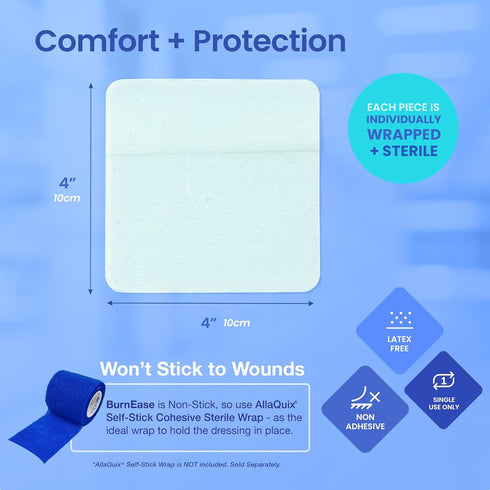BurnEase Hydrogel Wound Dressing for Burns, XL 4in, Box of 5 Sterile Dressing Pads