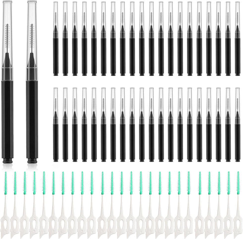 Interdental Brush Set, 100Pcs Soft Braces Brushes, 40Pcs Tooth Flossing Heads, 60pcs Disposable Flossers (Black)
