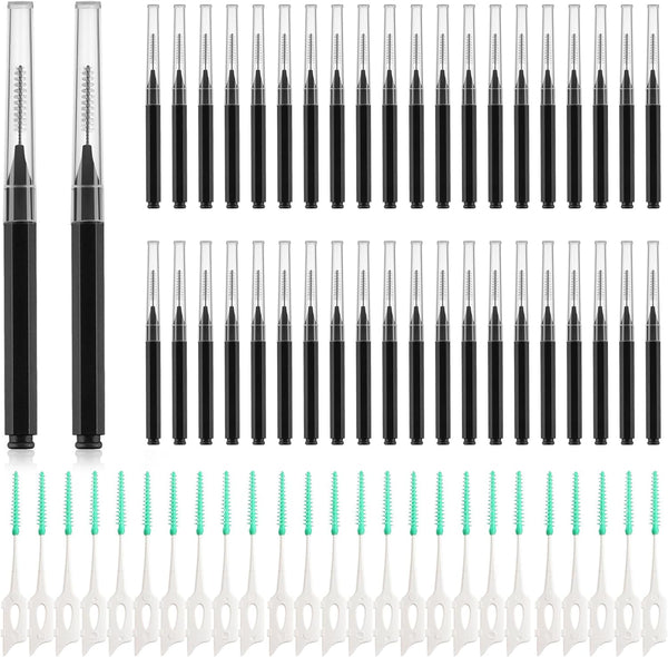 Interdental Brush Set, 100Pcs Soft Braces Brushes, 40Pcs Tooth Flossing Heads, 60pcs Disposable Flossers (Black)
