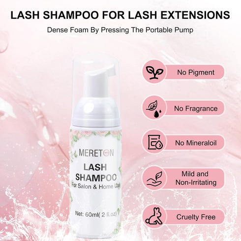 Lash Shampoo Kit for Extensions, Eyelash Extension Cleanser, Lash Cleaning Kit with Makeup Pad, Brush, Rinse Bottle