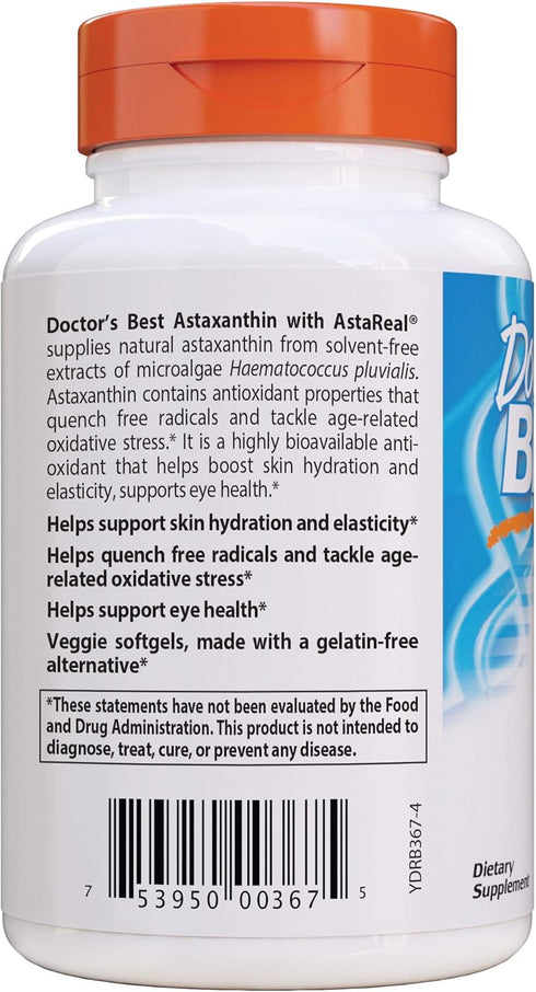 Doctor's Best Astaxanthin, Powerful Antioxidant for Skin and Eye Health, Non-GMO, Vegan, 6 mg, 90 VSG