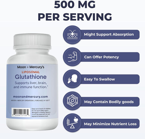 Liposomal Glutathione Capsules - Reduced Glutathione Supplement, 60 Glutathione Capsules for Antioxidant Support