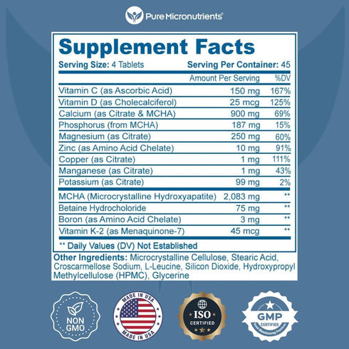 Calcium Supplement for Women & Men - Calcium Citrate & Hydroxyapatite with Vitamin D3, K2, Magnesium, Zinc, 180 Tablets