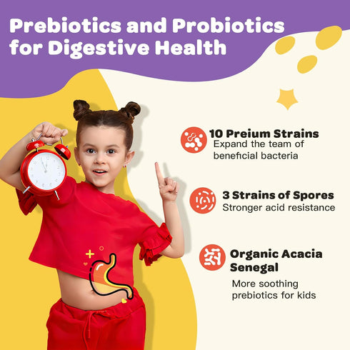 Kids Probiotic Chewables for Digestive Health with 5 Billion CFUs, Prebiotics and Probiotics for Gut Health, Immune