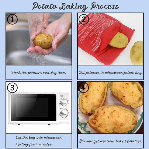 4 PCS Red Microwave Potato Bag, Reusable Microwave Cooker Bag for Baked Sweet Potato, Kitchen Pouch