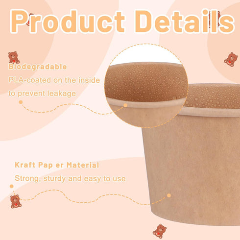 zisiueel 100 (8 oz) Pieces Ice Cream Cups Paper Disposable Sundae Bowls brown Paper Hot Cold Soup Snack Yogurt Dessert