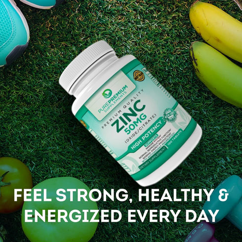PurePremium Zinc 50mg - Immune Support Supplements for Men & Women, 100 Tablets, High Potency Natural Antioxidant