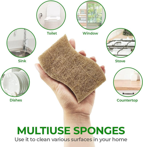24 Pack Natural Kitchen Sponge - Biodegradable Compostable Cellulose and Coconut Scrubber Sponges for Dishes