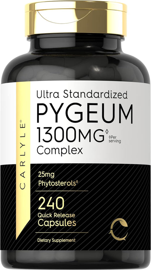 Carlyle Pygeum Standardized 1300mg Africanum Bark Extract Supplement, 240 Capsules, Non-GMO, Gluten Free