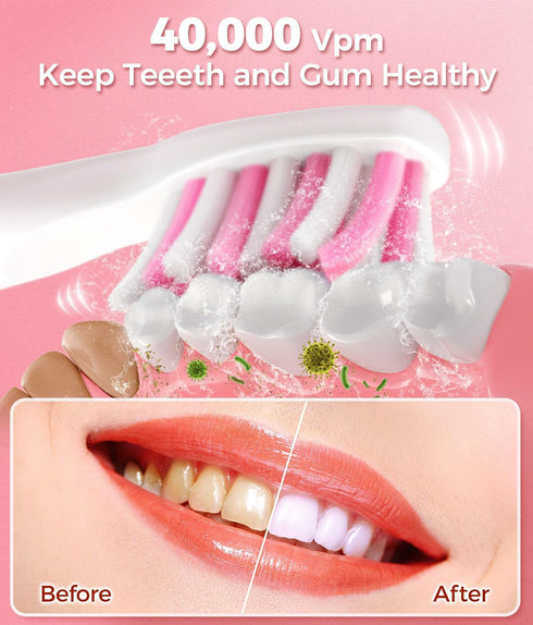 Electric Toothbrush for Adults with 8 Brush Heads, Sonic Toothbrush with 40000 VPM Deep Clean, Rechargeable