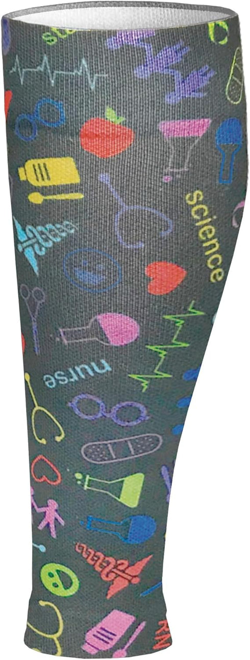 Prestige Medical Large/X-Large Soft Comfort Compression Calf Sleeves, Medical Symbols Pewter