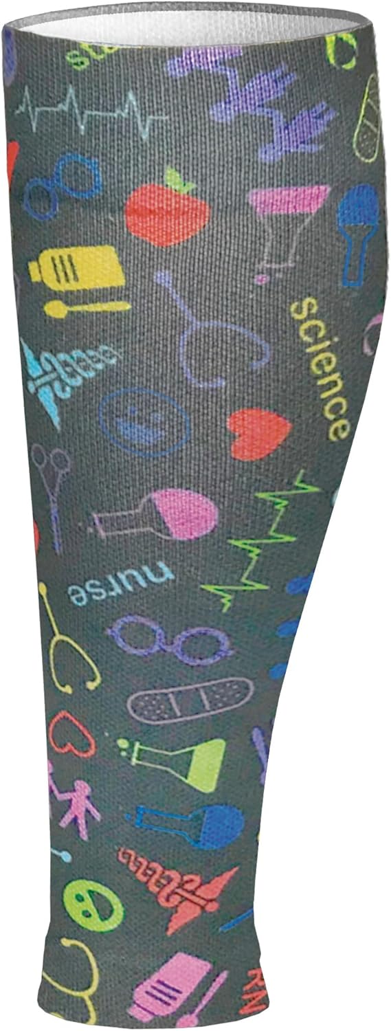 Prestige Medical Large/X-Large Soft Comfort Compression Calf Sleeves, Medical Symbols Pewter