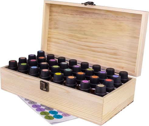 Wooden Essential Oil Storage Box, 32 Slots Display Organizer for 5 to 15 ml Bottles, Nail Polish Collection Holder