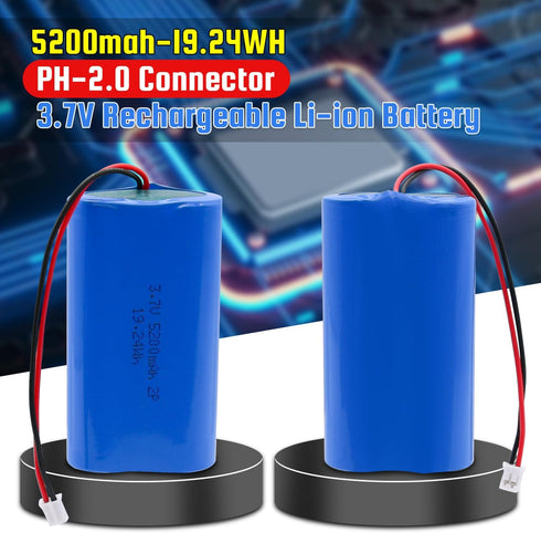 3.7V 5200mAh Rechargeable Batteries - Lithium Ion Battery with PH2.0/2P Connector for DIY Electronics, Toys, Lighting,