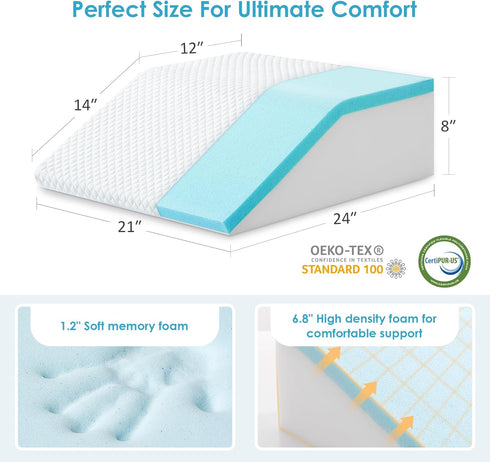 Cozymaker Cooling Gel Memory Foam Wedge Pillows for After Surgery, Adjustable Leg Elevation for Swelling, Pain Relief