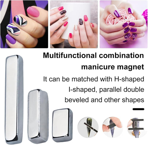 Silver Magnetic Wand for 3D Cat Eyes, Multifunctional Nail Tool with Long Strip Magnet for DIY Manicure - Gel Polish Art