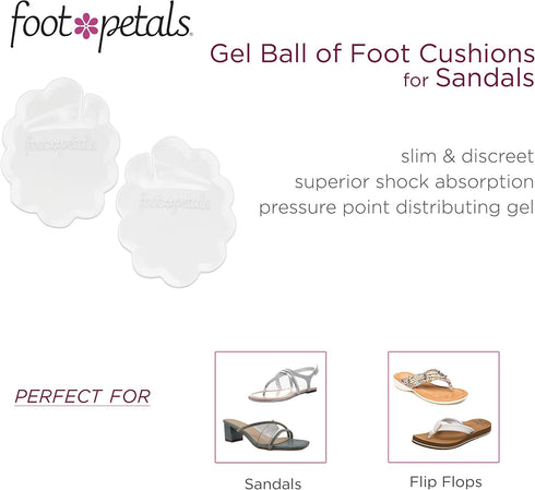 Foot Petals Ball of Foot Cushions, Long Lasting Pain Relief, Women's High Heel Insert 1 Pair, Gel with Toe Post