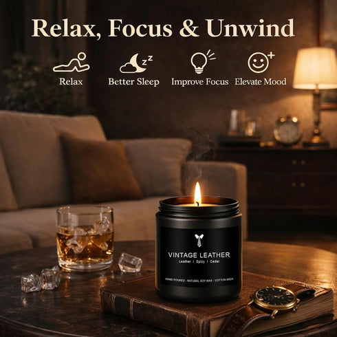 MKCLDE Set, 4 Pack Set Candles for Men Gift Masculine Scented Soy Candles for Men, Leather, Smoke, Oak & Lavender
