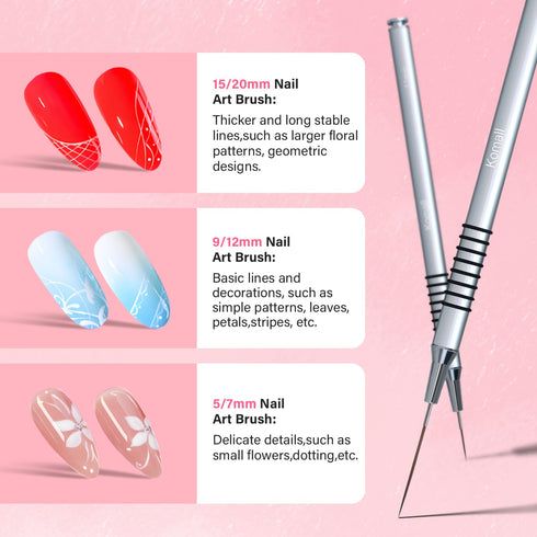 Nail Art Liner Brushes - 6Pcs Painting Brush Set for Long Lines, Thin Details, Fine Drawing Sizes 5/7/9/11/20/25mm