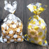 JHere 100 Pack 100Pcs 5.1'' 8.2'' 1.5'' Gold Polka Dot Candy Bags with Gold Metallic Twist Ties, Clear Plastic Treat