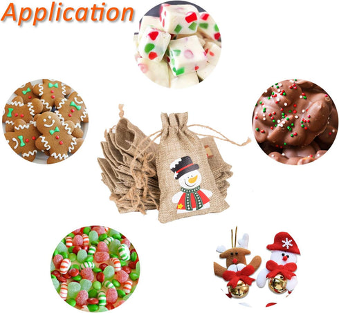 DERAYEE 12Pcs Christmas Jute Burlap Gift Bags with Drawstring, Small Craft Canvas Goodie Bags for Xmas Party Wedding