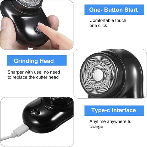 Mini Shaver Portable Electric Shaver - Cordless Rechargeable Rotary Shaver for Men's Beard Shaving (Black)