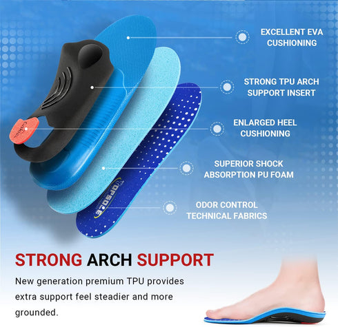 Heavy Duty Support Pain Relief Orthotics for 220+ lbs, Plantar Fasciitis High Arch Support Insoles for Men Women, Shock