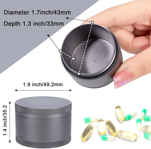 Metal Pill Box Pill Case - Waterproof Travel Medicine Organizer, Round Aluminum Alloy Storage for Daily Pills, Gray Big