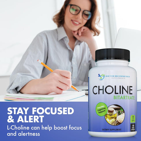 DOCTOR RECOMMENDED SUPPLEMENTS Premium Choline - 500 mg - 120 Veggie Capsules for Cognitive Health, Memory & More - 3