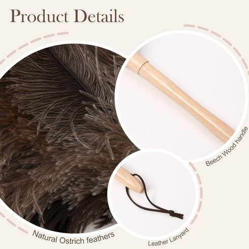 16 Inch Ostrich Duster, 2PCS Fluffy Natural Feather Dusters with Wooden Handle for Home and Car Cleaning