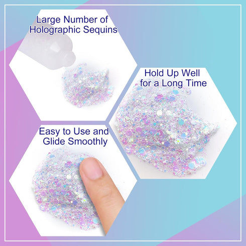 MEICOLY Chameleon Iridescent White Body Glitter, Chunky Face Glitter Paint, Color Changing Mermaid Glitter Gel