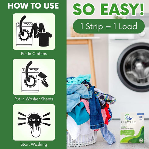 Laundry Detergent Sheets Eco-Friendly Strips, Concentrated Biodegradable Washer Sheets, Floral, 30 Count