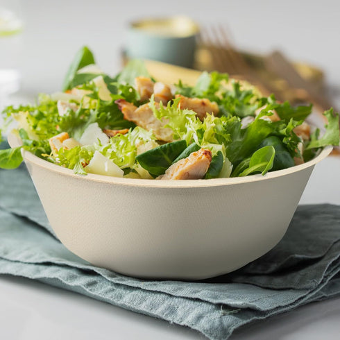 50 Pack 32oz Disposable Paper Bowls, Large Compostable Bowls Made of Sugarcane for Salad and Dessert