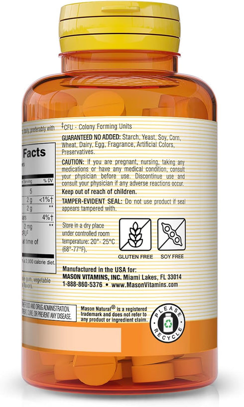 MASON NATURAL Acidophilus, 20 Million CFU, Healthy Digestion Supplement, Vanilla Banana Flavor, 100 Chewables