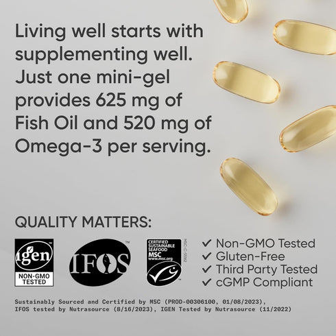 Sports Research Fish Oil Mini-Softgels - Easy to Swallow Omega-3 from Wild Caught Alaska Pollock, 120 Capsules