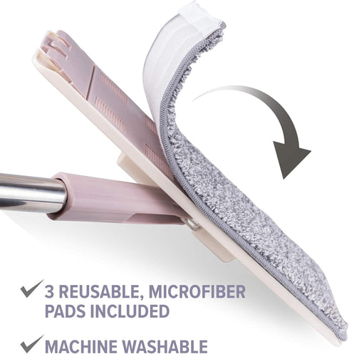 Micro Flat Mop & Bucket System, Hands-Free Wringing, 3 Washable Microfiber Pads for Floor Cleaning