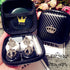 2 Pack Fashion Contact Lens Case, Cute Crown Black White Leak Proof Portable Box Kit with Mirror