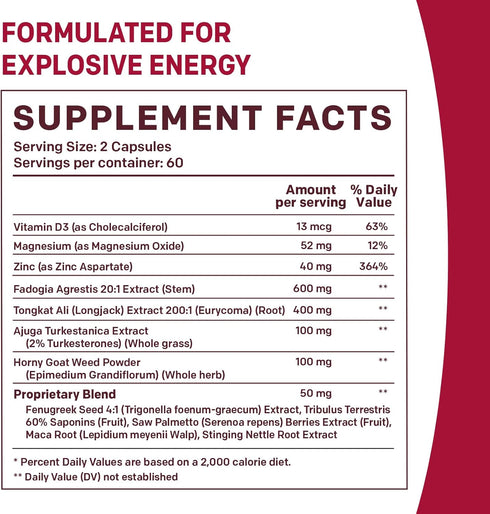 PrimeMD 12-in-1 Fadogia Agrestis and Tongkat Ali for Men, Testosterone Supplement for Men with Horny Goat Weed, Men's
