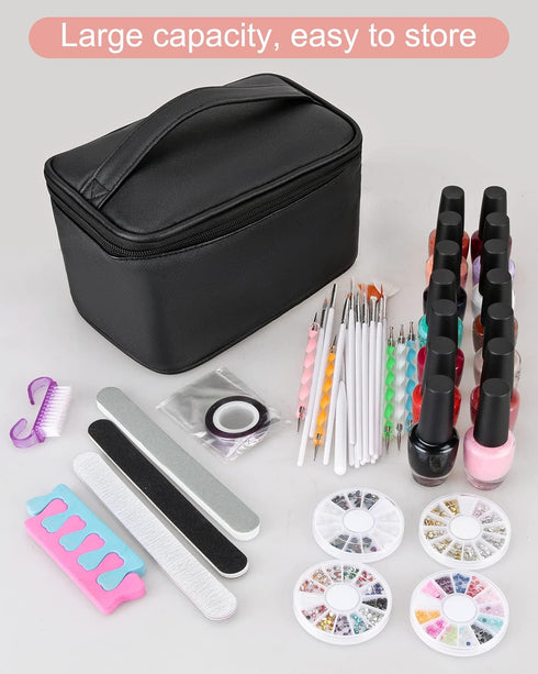 Nail Polish Bag Nail Art Set Organizer, Travel Case with Compartment, Gift for Women (Black)
