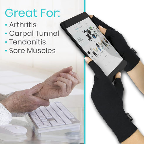 Vive Rheumatoid Arthritis Gloves - Fingerless Compression Wrap for Hand Pain and Osteoarthritis - Black, X-Small