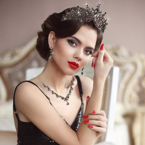 Hicarer 3 Pieces Baroque Queen Crown Set - Tiara Earrings Necklace Crystal Headband Tiaras for Women Bridal Wedding