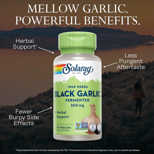 SOLARAY Black Garlic 500 mg - Antioxidant Garlic Supplements, Non-GMO, Vegan, 60-Day Guarantee, 50 VegCaps