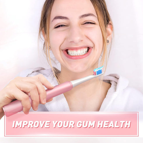 Electric Toothbrush for Adults, 10 Brush Heads, Rechargeable, 40000 VPM, 3 Modes, Smart Timer, Pink