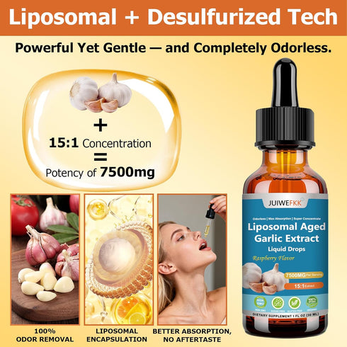 JUIWEFKK 500mg, 15:1 Immune Aged Garlic Extract Liquid Drop Extract Odorless Organic Garlic Supplement for Heart